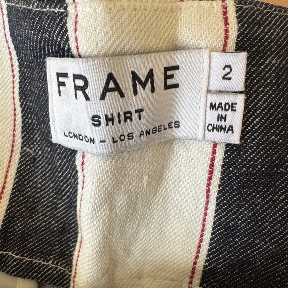 FRAME Belted Blue Red and White Striped Linen Shorts - Picture 5 of 5